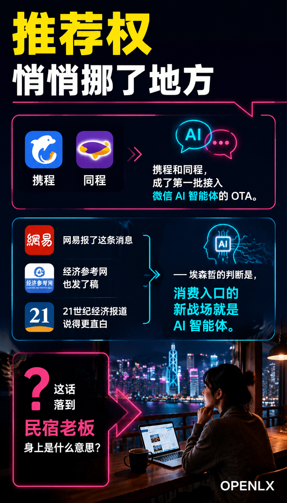“AI智能体接管行程规划“之后，民宿还靠OTA吗？携程/同程接入微信AI Agent的隐忧与机会：推荐权，悄悄挪了地方